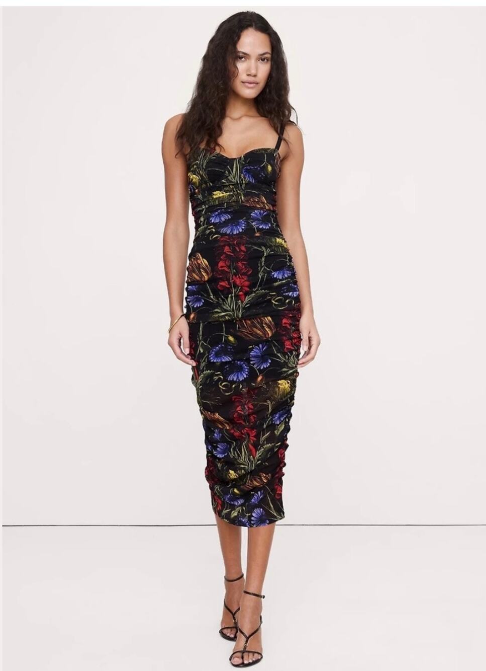 NWT Banana Republic Ruched Mesh Corset Midi Dress Floral Size 2